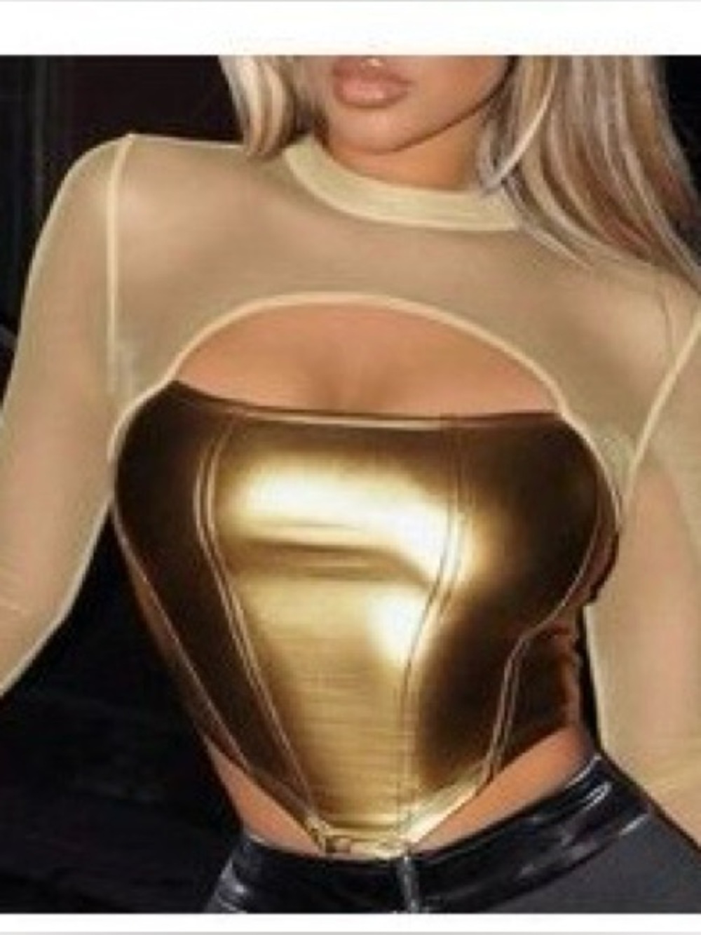 🪩 Mesh/Pleather Gold Top | BOGO dance top